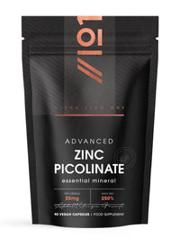 Zinc Picolinate 25mg – 90 Vegan Capsules (3 Months Supply) – 250% Daily NRV - Elemental Zinc Picolinate – Resealable and Recyclable Pouch - by Alpha0®