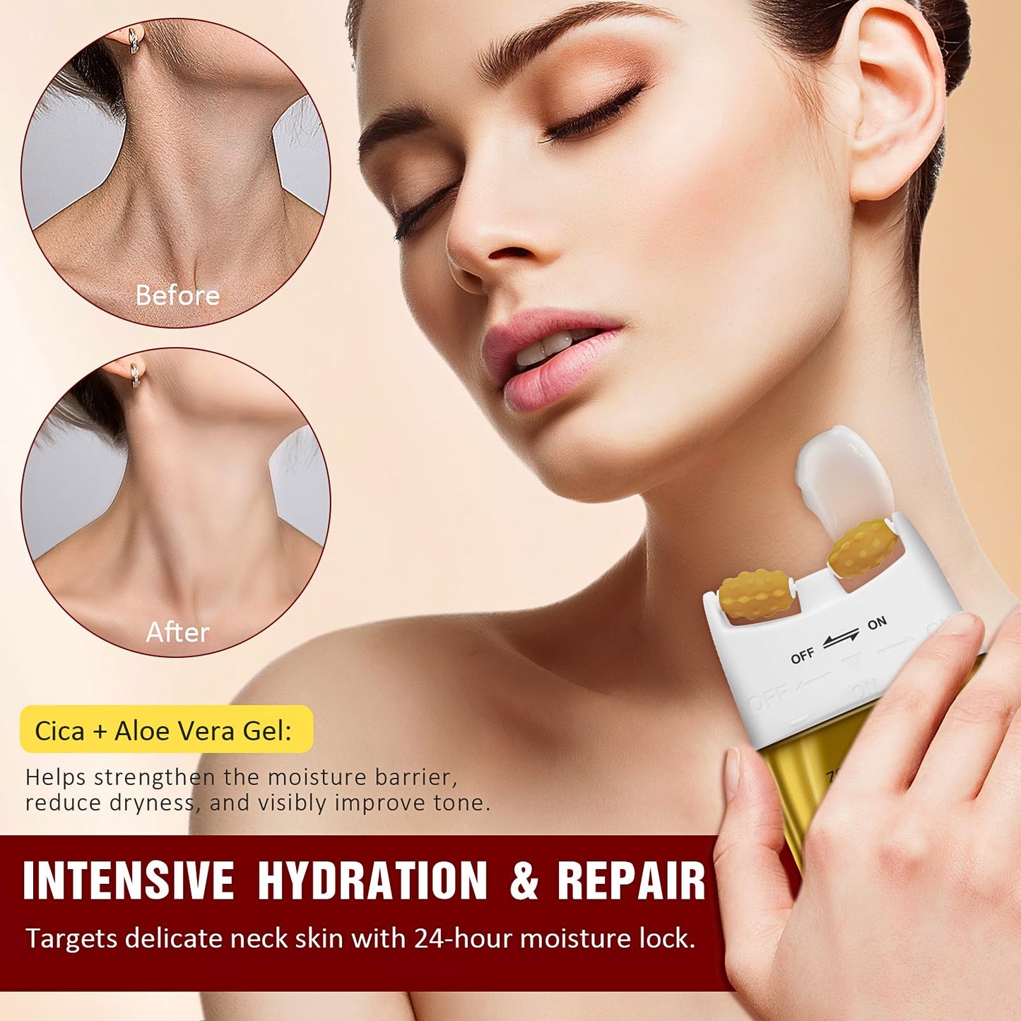 IZBEAUVO AH-8 Firming Neck Cream, Neck Firming Cream with Roller, AH8 NeckFirming Cream for Crepey Skin Body Care Comfort, Contain Hexapeptide, Moisturizing, Tightening Lotions Cosmetic Skin Care Repair