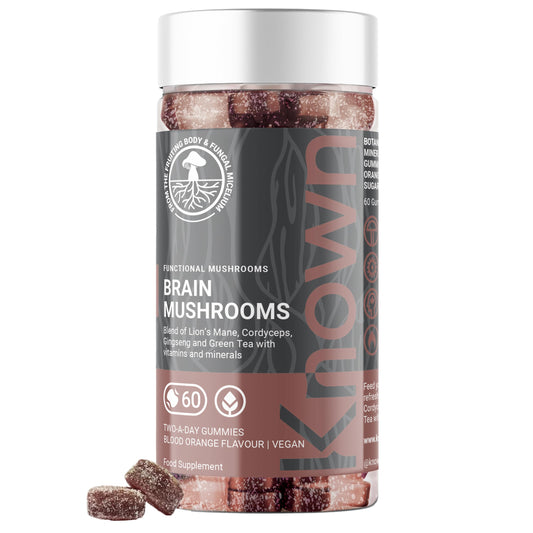 Vegan Brain Supplement Mushrooms Gummies by Known Nutrition | Brain Support with Cordyceps and Lion’s Mane | Delicious Natural Blood Orange Flavour | 60 Two-a-Day Vegan Gummies (One Month’s Supply)
