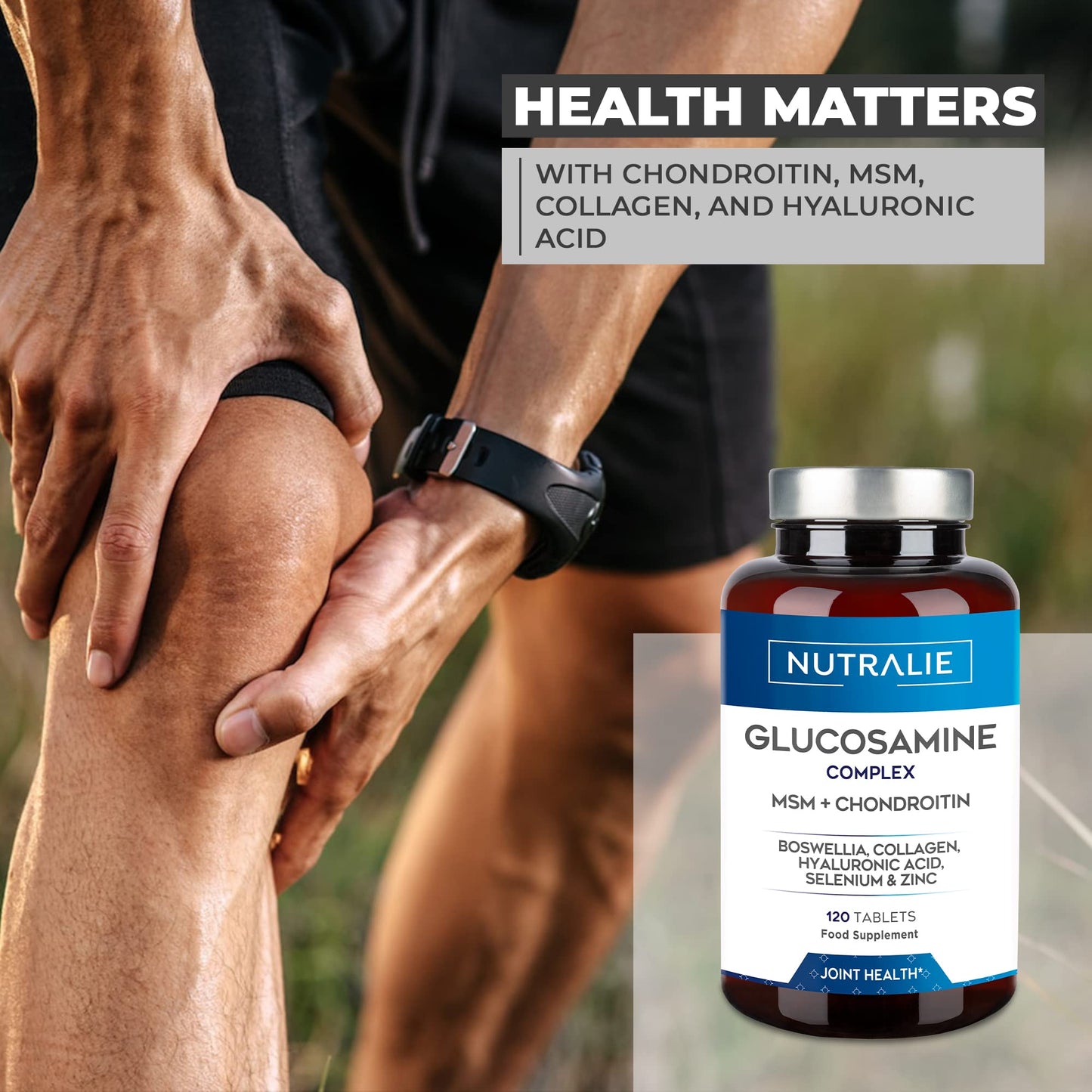 Glucosamine and Chondroitin High Strength Complex - MSM, Collagen, Hyaluronic Acid and Boswellia - Maintain Normal Bones - Glucosamine Sulphate 1500 mg - 120 Tablets NUTRALIE