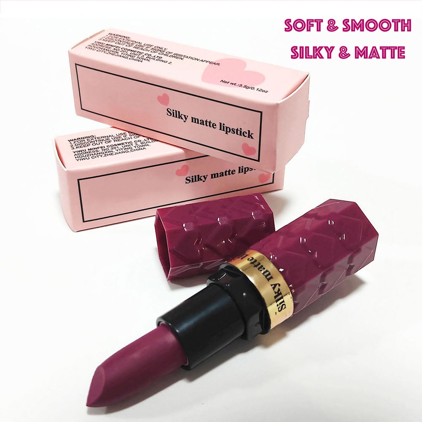 LYNTYAOU Plum Purple Lip Stick, Fuchsia Lipstick for Women Long Lasting, Silky Smooth Waterproof Moisturizing Smooth Non-Sticky Full-Coverage Lipsticks, Gift for Girls & Ladies