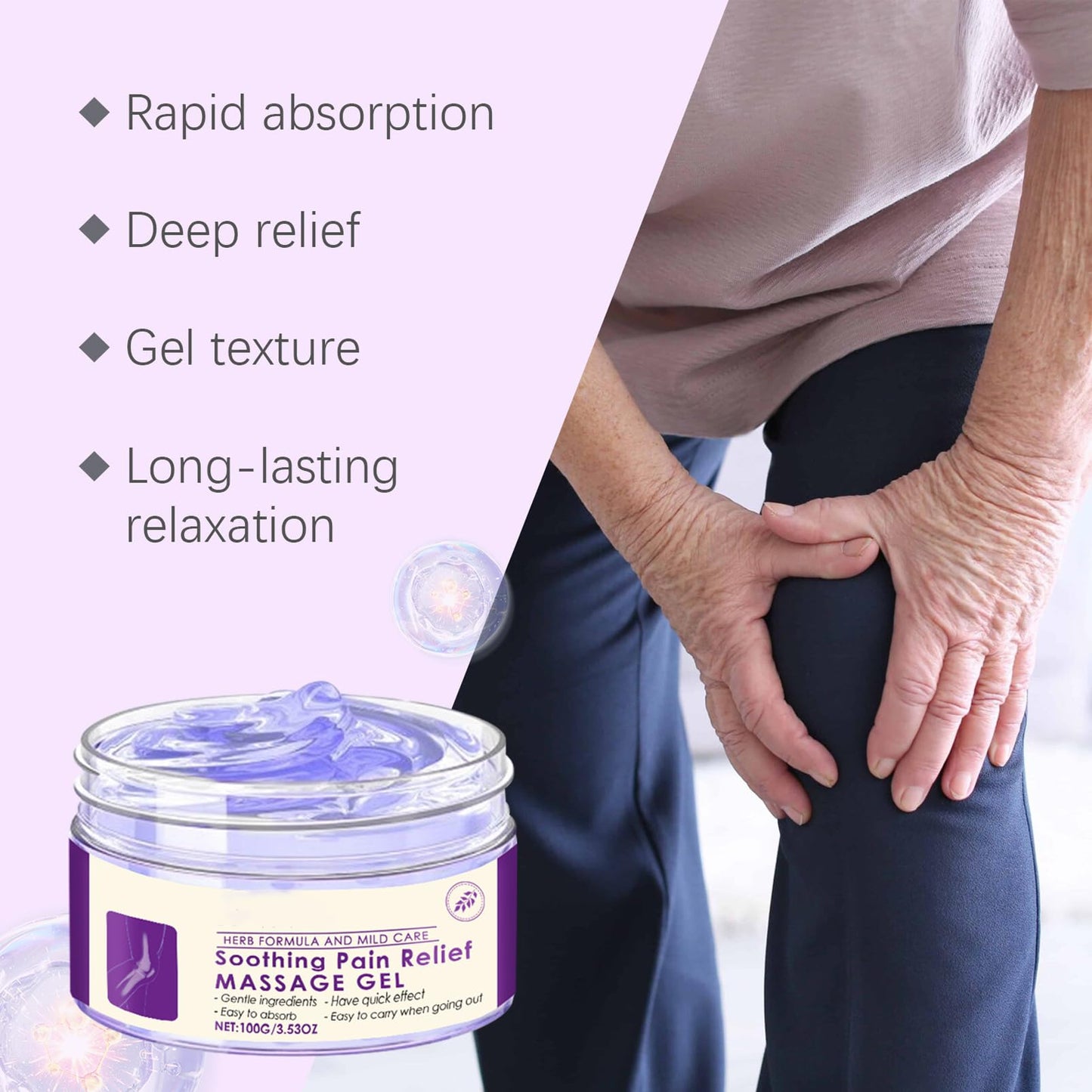 Joint Pain Gel Purple Gel 100g,Pain Relief Cream for Knee,Natural Relief Cream,Instant Soothing Joint Massage Gel for Women & Men,Shoulder & Arm & Knee & Leg,Fast Absorb & Relax Muscle