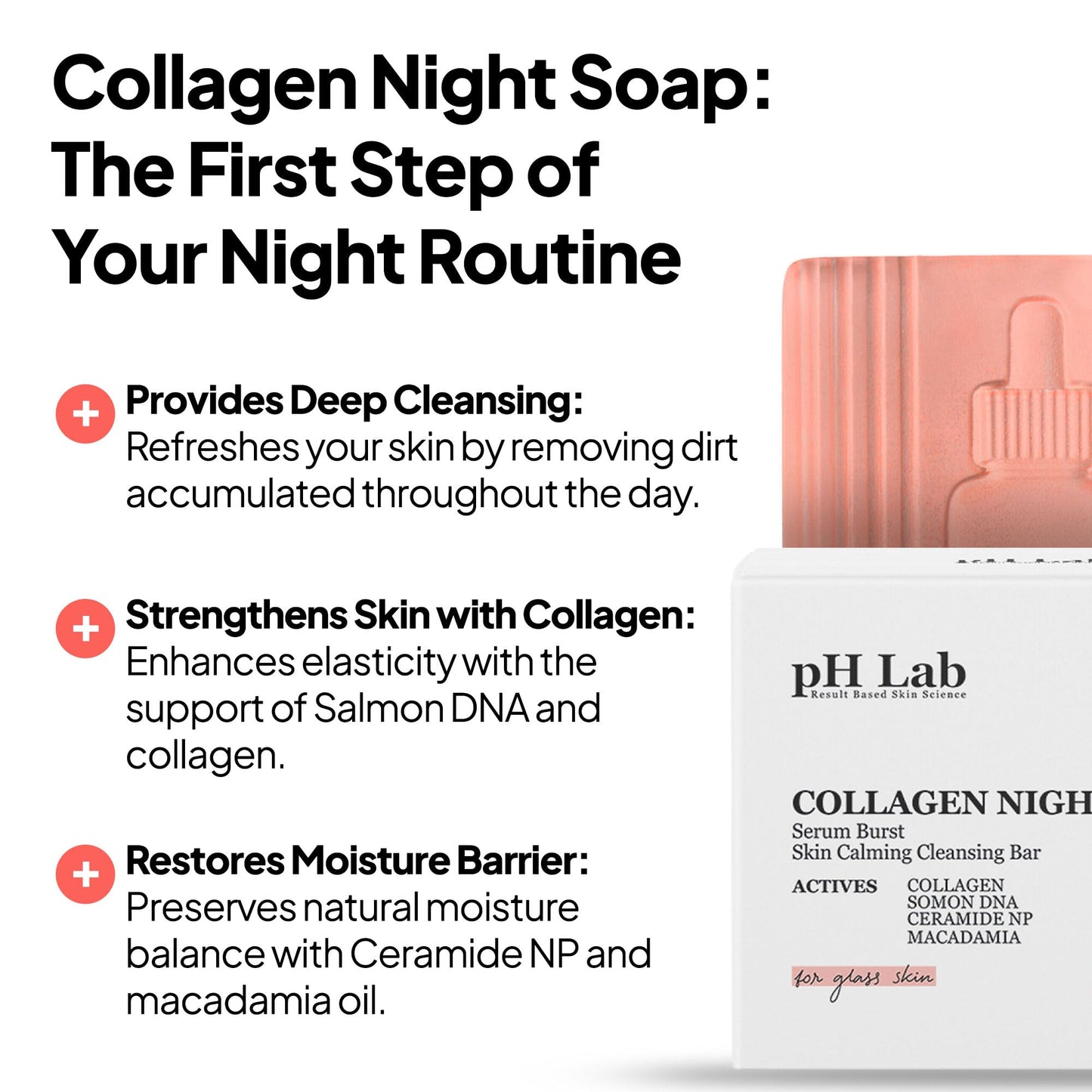 PhLab Collagen Night Soap Bar, Skin Calming Cleasing Bar, Improves Skin Elasticity, Renewed and Firming Skin, 50gr