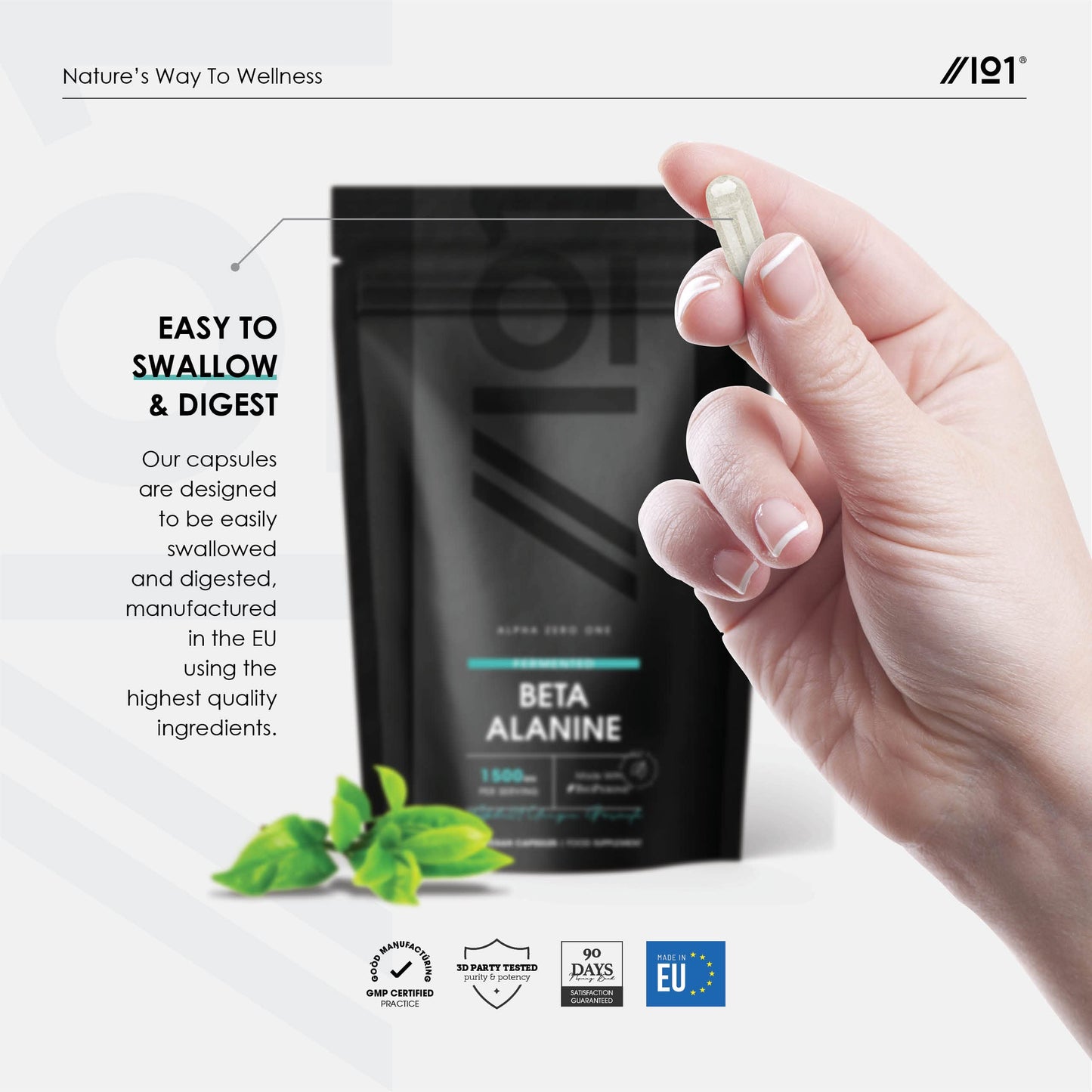 ALPHA01 Fermented Beta-Alanine 1500mg – Essential Amino Acid Support – Made with BioPerine® – Non GMO, Gluten Free, Halal – 120 Vegan Capsules