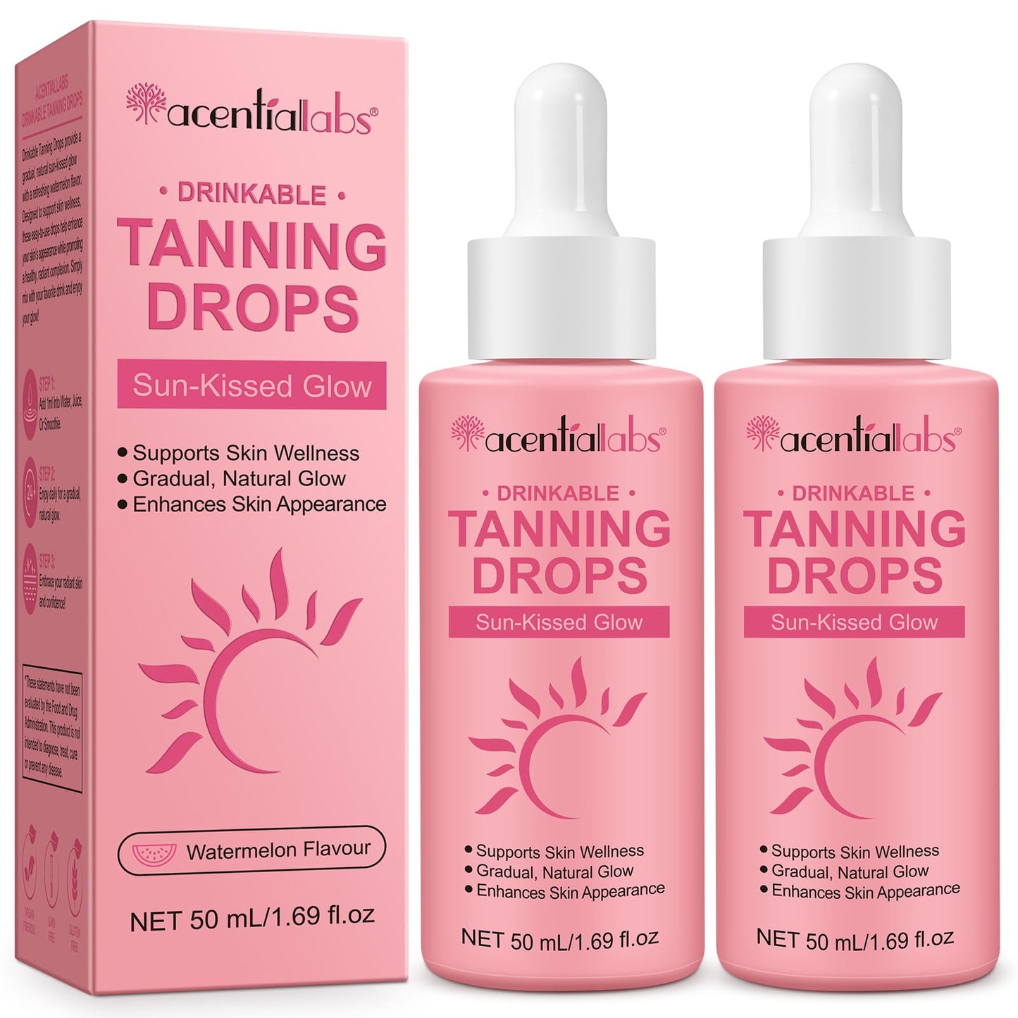 ZyranovaE 2Pack Sunless Tanning Drops To Drink,Face Tanning Drops,Moisturizing Bronzing Tanner for Face & Body,Promotes skin health,No Streaks, for All Skin Types(50ml)