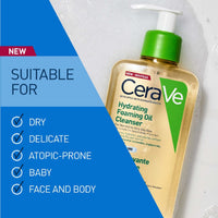 CeraVe Hydrating Foaming Oil Cleanser for Normal to Very Dry Skin with Squalane, Triglyceride and 3 Essential Ceramides (For Face and Body), Clear, 236 ml
