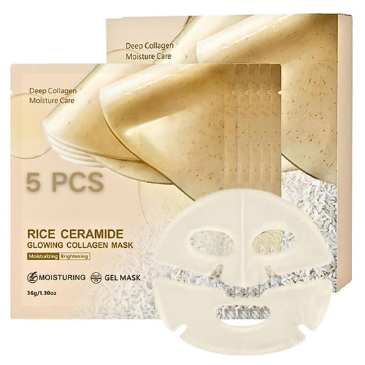 TBeautfave 5PCS Rice Glow Collagen Mask - Glass Skin Face Mask - Overnight Collagen Face Mask - Hydrating Co llagen Facial Masks for Lifting & Tightening, Anti-Aging, Anti Wrinkle, Korean Skin Care