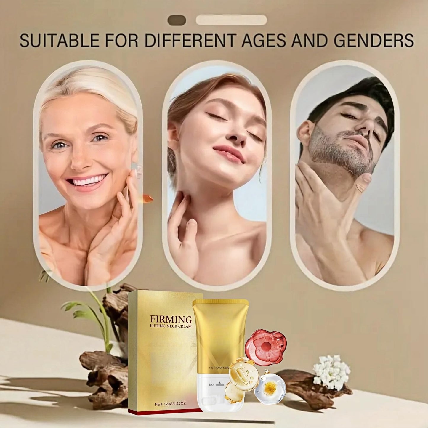 Firming Neck Cream,Tighten and Lift Neck Cream with Double Roller Massage,Ne-ck Cre-am,Ne-ck Cre-am for Sagging and Tightening,Ne-ck Firming Cre-am for Lifting and Moisturizing and Nourishing