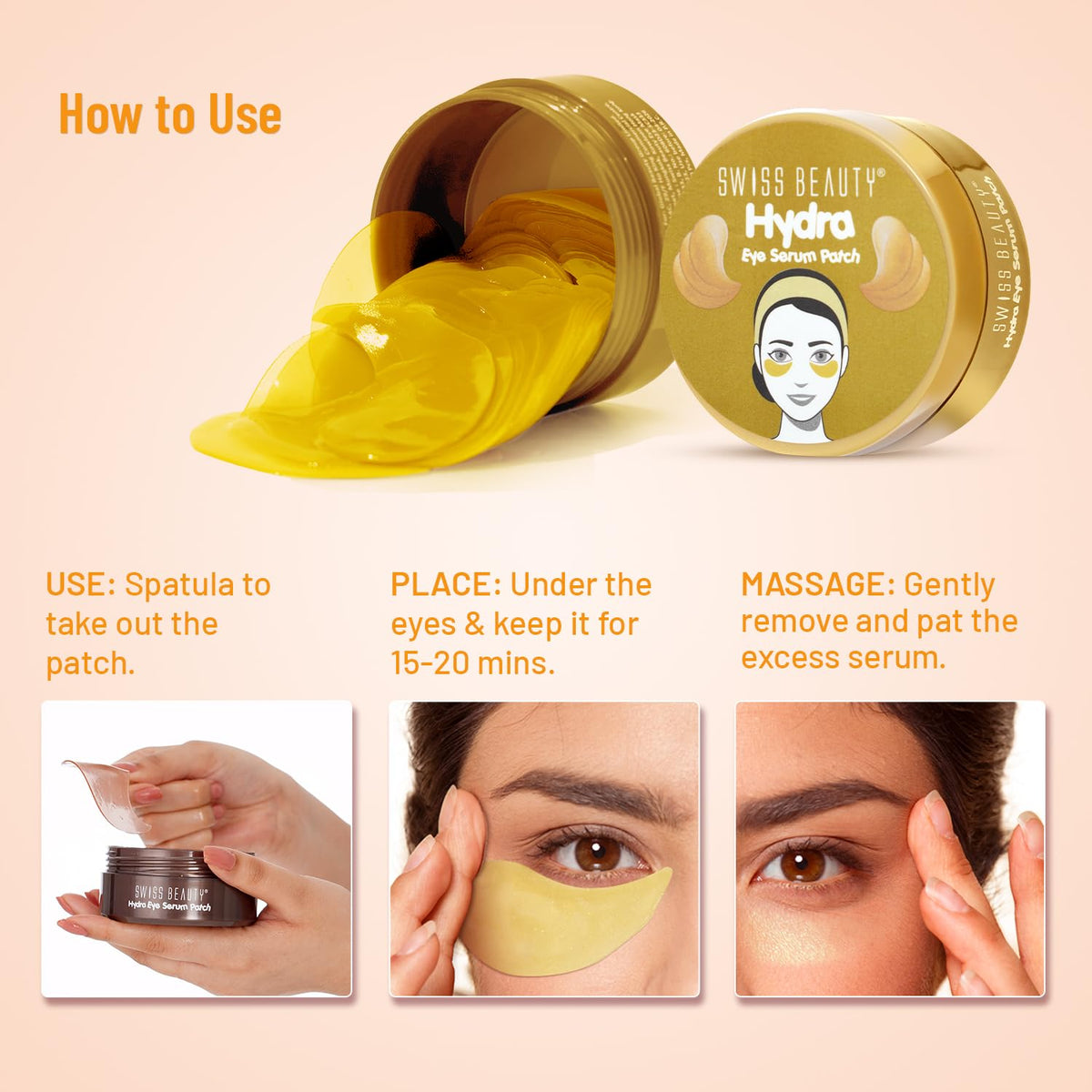 SWISS BEAUTY Swiss Beauty Hydra Anti Wrinkle Eye Serum Patch| Treats Dark Circles, Fine Lines And Wrinkles | Enriched With Collagen And Aloe Vera Extract | Shade -Gold, 60 Pcs by Glowrity