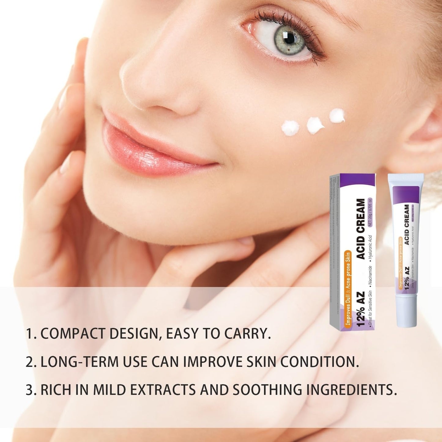 QinZiEn Acid Face Cream,Acid 12% Facial Serum Cream,Acne Treatment for Face,Skincare with Niacinamide & Vitamin C,Acne Scar Removal Cr/eam Night Serum for Face,Dark Spot Serum Crea/m,Acne Moisturiser,20g