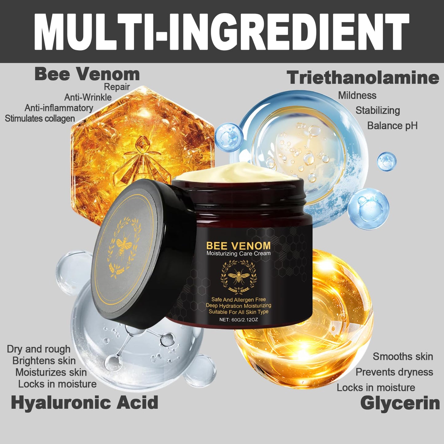 Trendyfave Bee Venom Skin Treatment Cream,Bee Venom Cream For Wrinkles Skin Repair Cream Deep Hydration Natural Ingredients, Soothes Skin, Moisturizing For All Skin Types