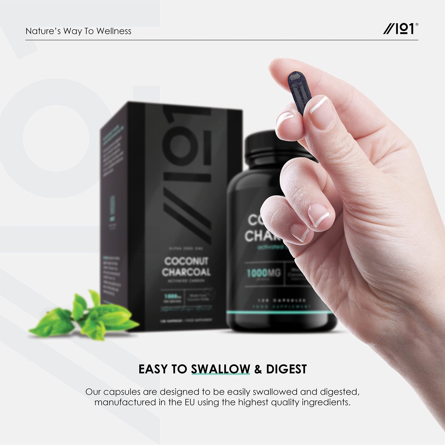 ALPHA01 Activated Coconut Charcoal 1000mg | Made from Thai Coconut Shells | for Bloating & Gas, Digestion & Flatulence Natural Relief | Vegan & Keto Friendly Supplement | 120 Capsules