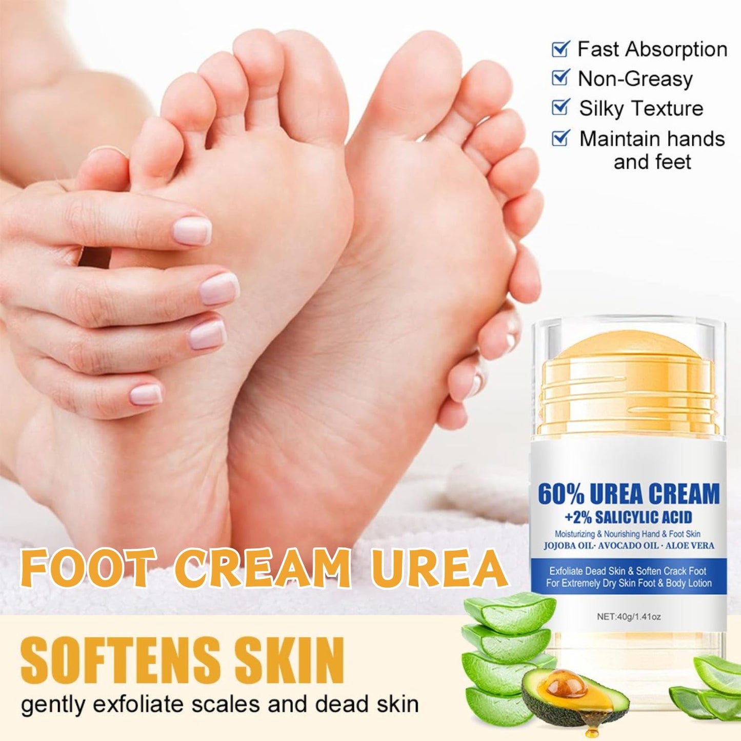 Trendyfave 60% Urea Cream For Cracked Heels - Urea Foot Cream - Foot Cream for Cracked Heels and Dry Skin - Cracked Heel Repair Cream - Skin Care Hands & Feet - Intense Moisturiser with Jojoba Oil & Aloe Vera