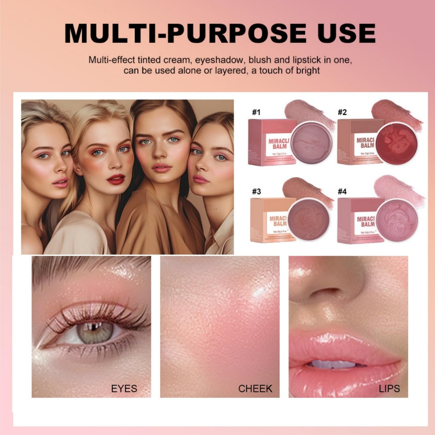 SingHao Miracle Balm Glow Skin Tinted Creamy,Multi Glow Balm,Blush for Cheeks,Blendable Colour Multi-purpose Hydrating Tint for Lips,Face,Cream Blush,Pink Blusher,Cream Contour Pale/tte for Women(#1Natural)