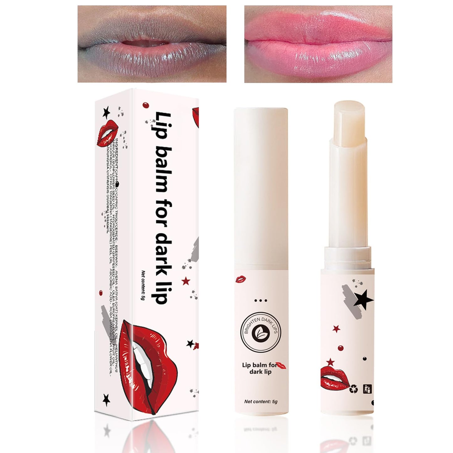 GEEWHILE Lip Lightening For Dark Lips, Lip Balms for Lip Care Lip Moisturizing, Long Lasting Natural Lip Balm Moisturizer to Repair Cracked Lips & Lighten Dark Lip Color, Lip Brightening