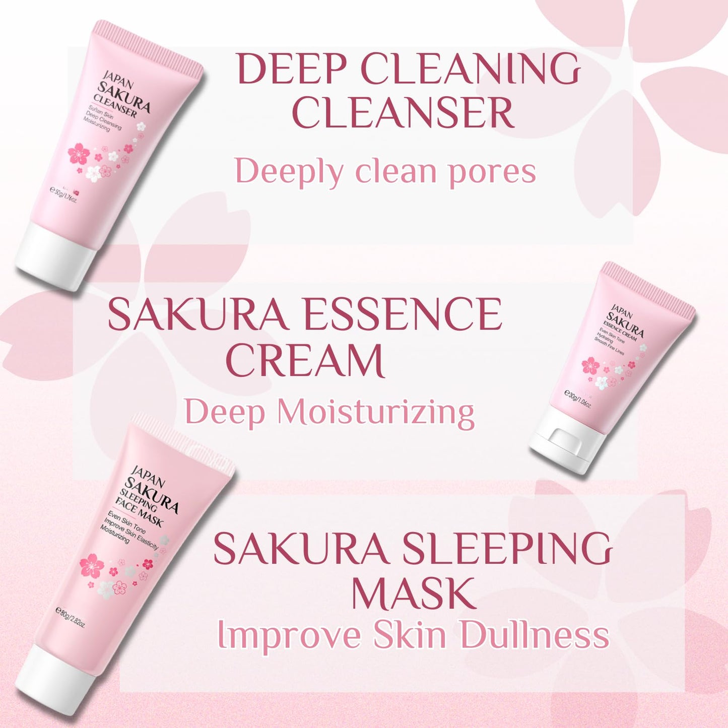 Skin Care Sets & Kits - Skincare for Teenage Girls Gift Set - Face Care For Pores,Exfoliate,Sakura Travel Kit - Mask,Peel Mask,Toner,Gel,Cleanser,Cream,Facial Cleansing Brush,Bag(8pcs)