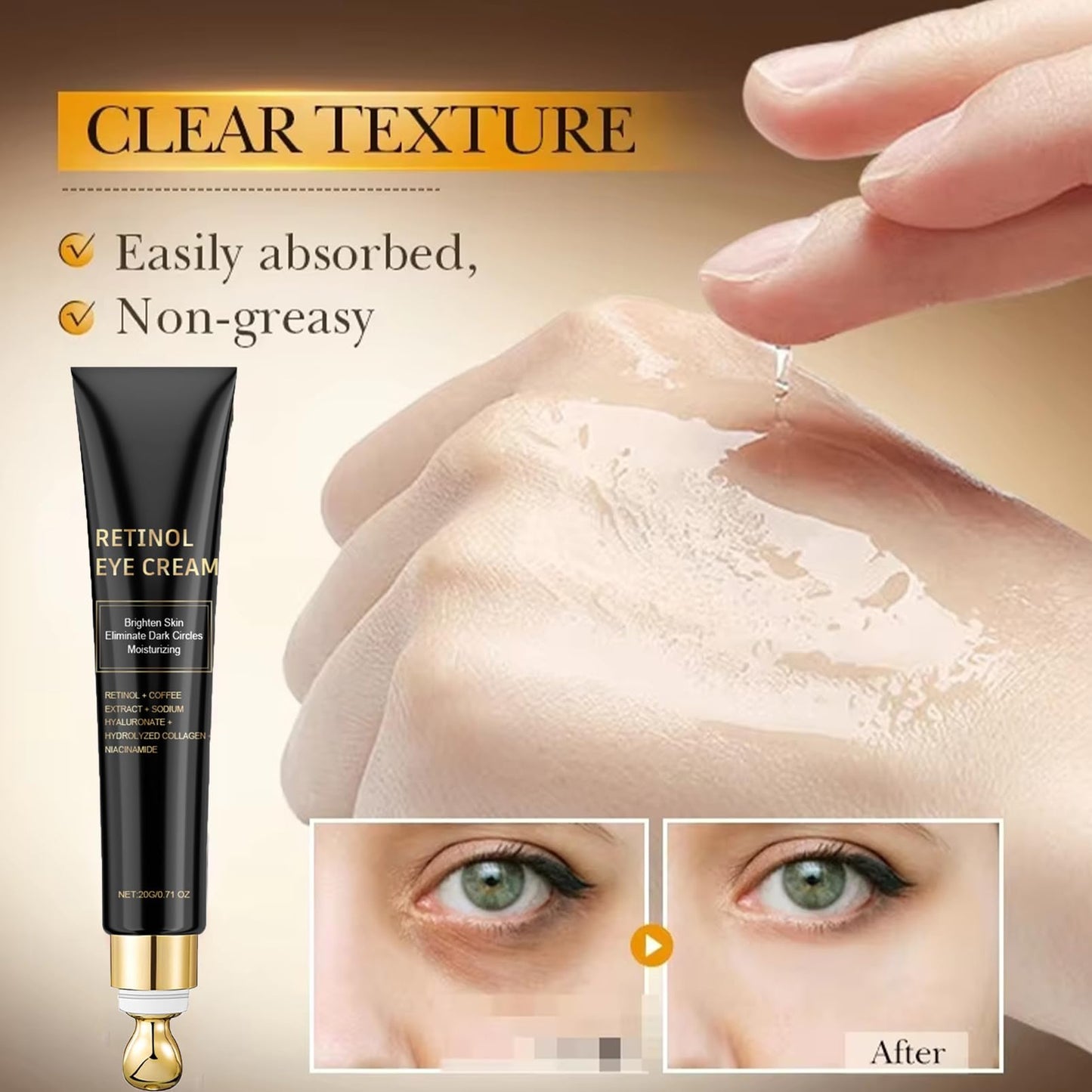 CrownLite Retinol Eye Cream Anti Aging, Dark Circle Eye Cream, Anti-Wrinkle Moisturizing with Niacinamide Hyaluronic Acid and Caffeine for Men and Women, Reduce Eye Bags, Anti Wrinkle and Fine Lines