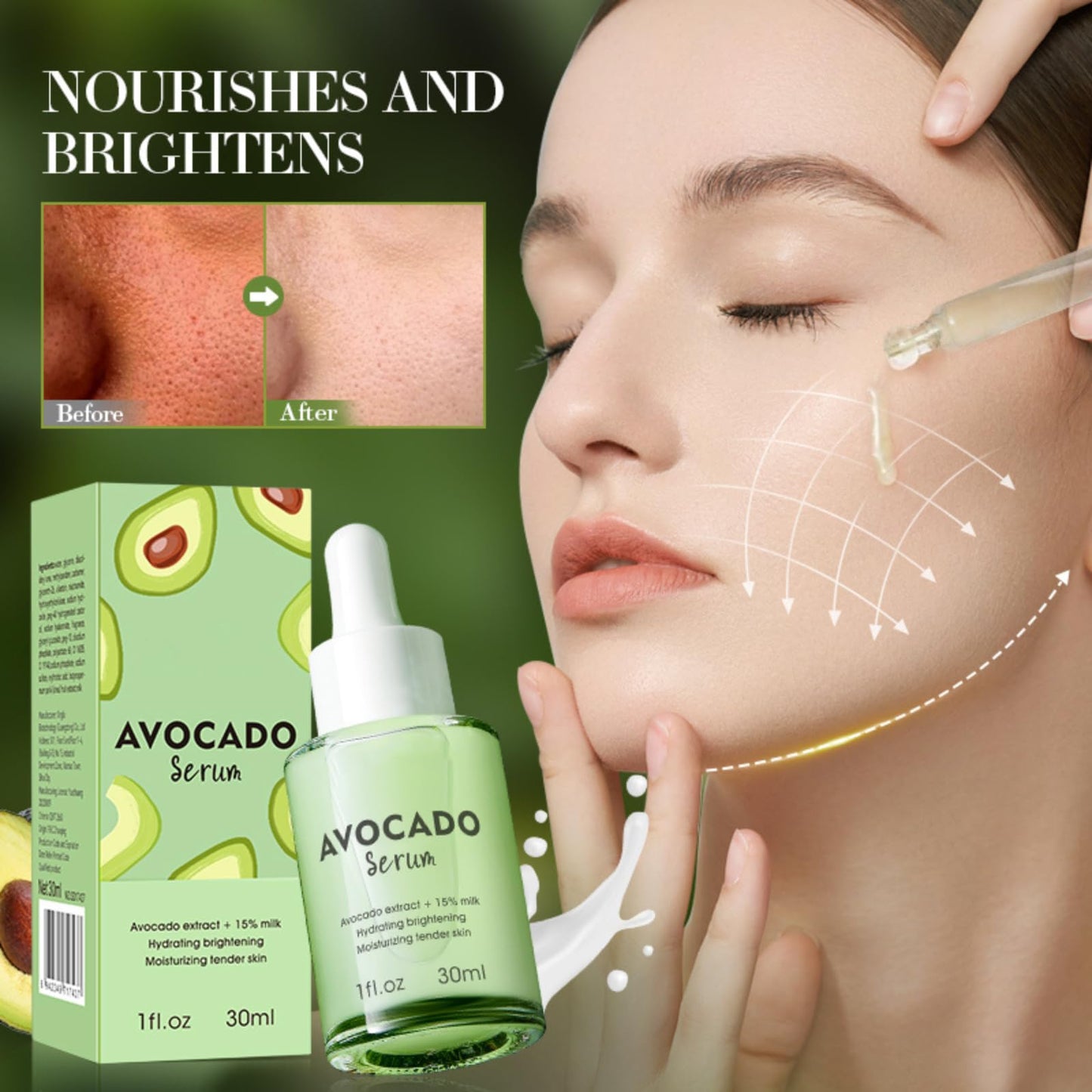 Avocado Face Serum, Hydrating Serum with 15% Milk, Soothing Hyaluronic Acid Serum, Serums Skincare, Avocado Face Serum for Women, Redness Relief, Dry Skin & Skin Barrier Repair, Lightweight