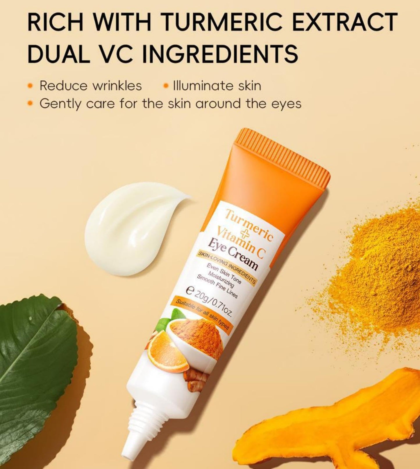 Generic Vitamin C Turmeric Eye Cream for Dark Circles and Puffy Eyes, Moisturizing Under Eye Brightener, Lightweight Anti-Aging Skincare for All Skin Types