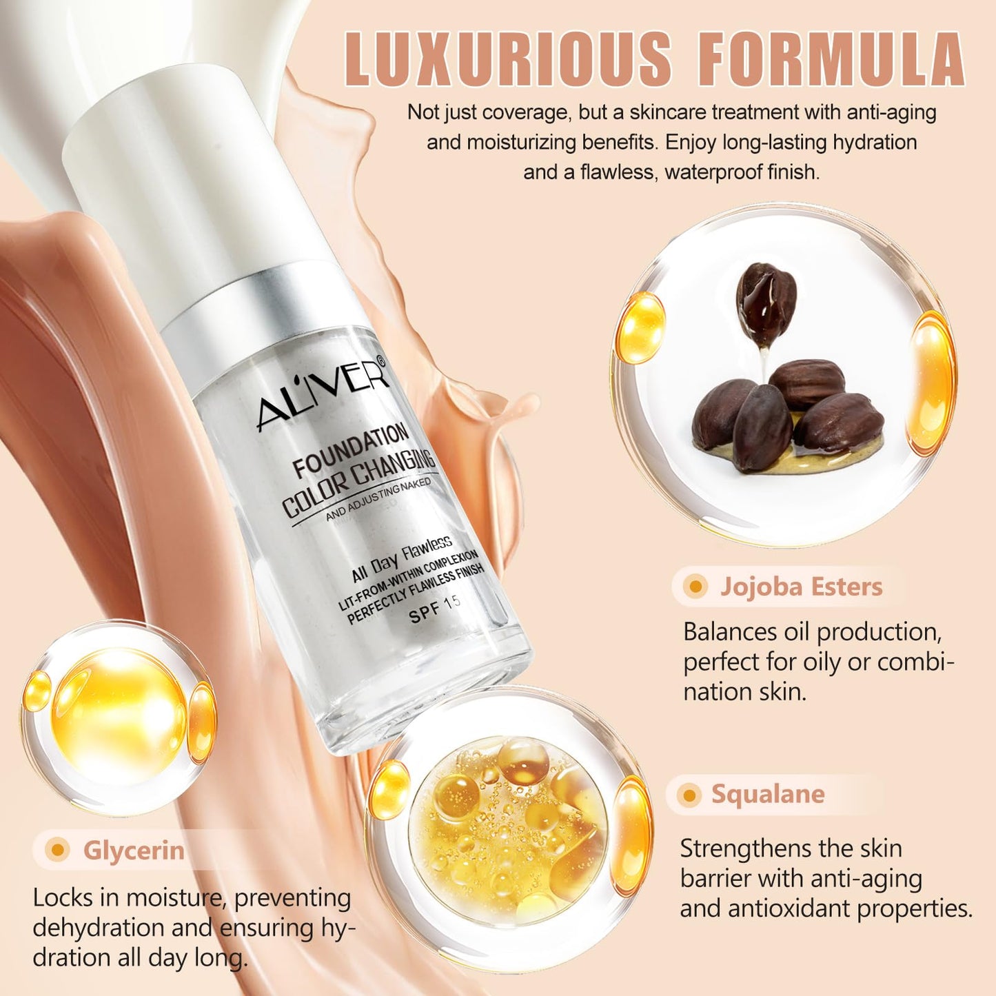 WANFAER 2PC Colour Changing and Moisturizing Foundation, Flawless Colour Changing Warm Skin Tone Foundation, Waterproof Liquid Foundation,Naturally, Long Lasting for Face Makeup