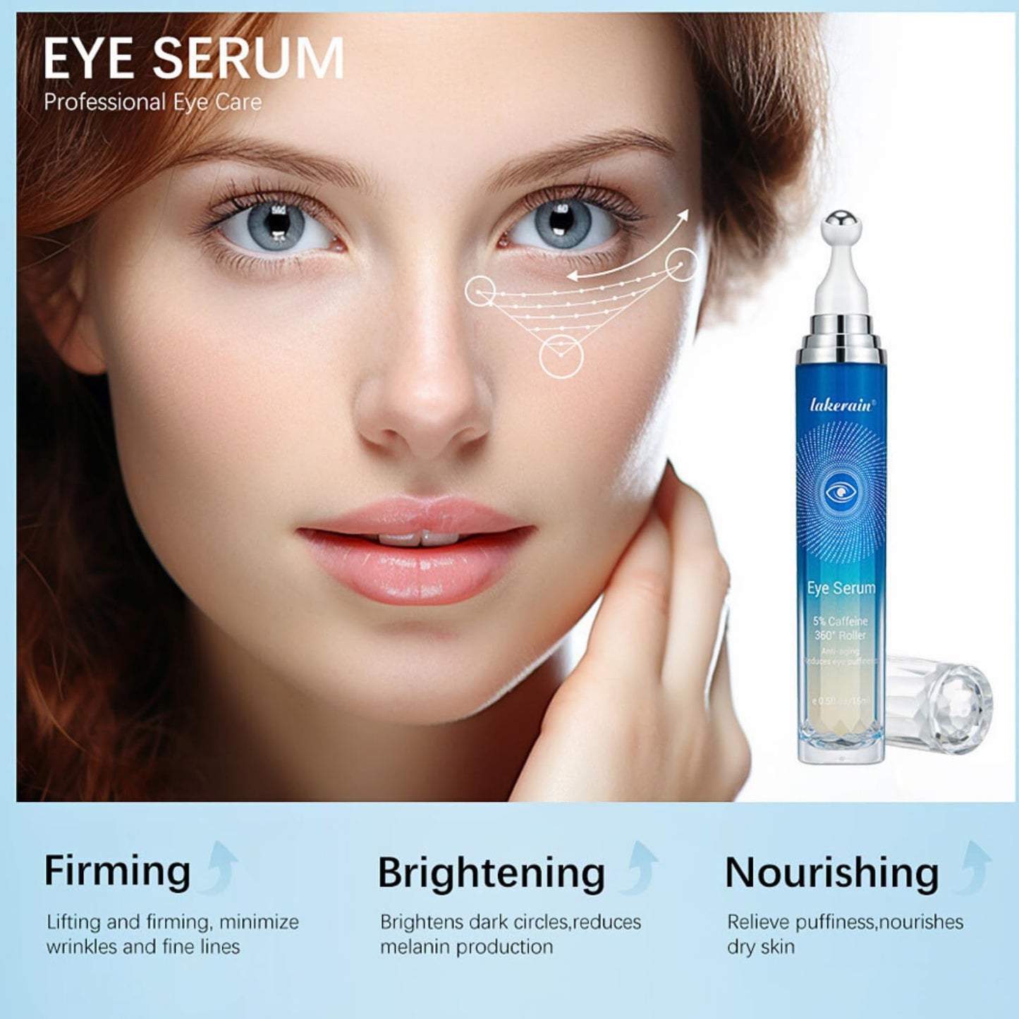 Trendyfave 5% Caffeine Eye Serum Roller, Under Eye Cream For Dark Circles And Puffiness, Eye Serum Anti Aging With 360° Massage Ball Reduce Eye Bags, Under Eye Serum Reduce Wrinkles And Fine Lines