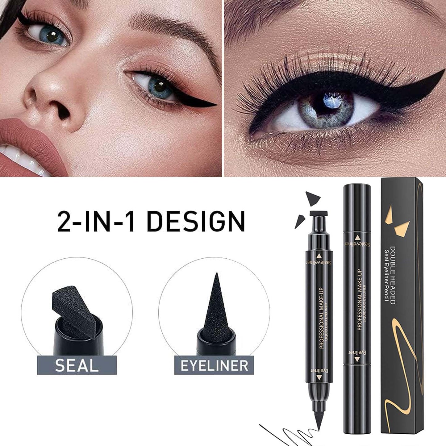 KKwoter Smudge-Proof Winged Eyeliner Stamp & Pen for Women - Long-Lasting Black Liquid Eye Liner