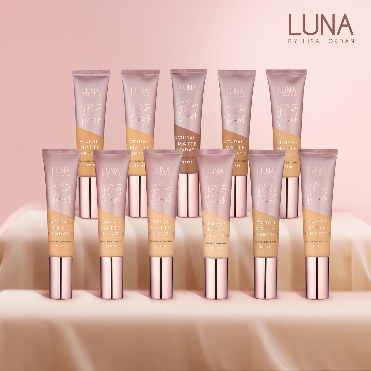 LUNA BY LISA JORDAN LUNA Matte Foundation in TAN Shade - Contains Vitamin E and SPF15 - Oil-Free Face Foundations with Golden Undertone - Suitable for Oily and Sensitive Skin