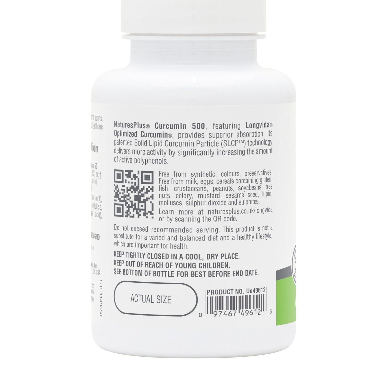 Nature's Plus NaturesPlus PRO Optimized Curcumin Longvida 500 mg Capsules - Superior Absorption Turmeric Extract, One a Day - Vegan, Gluten Free - 60 Capsules