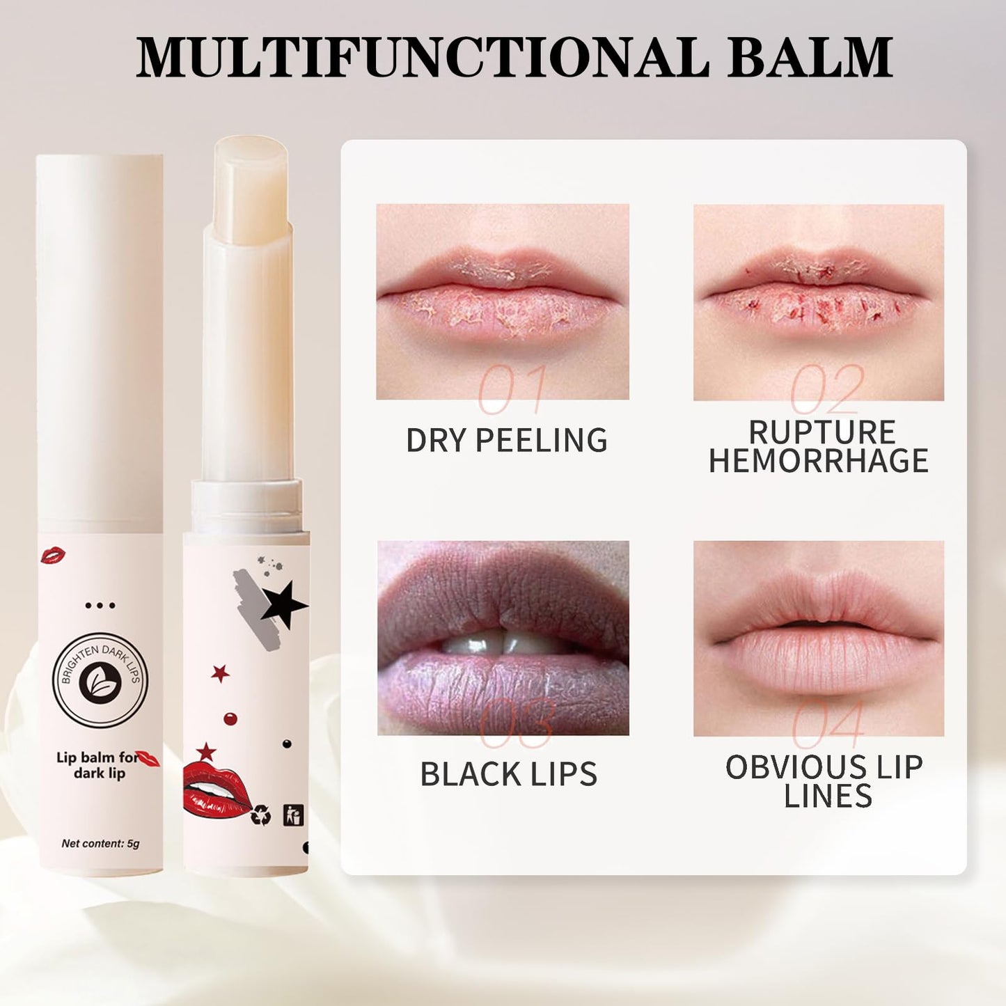 GEEWHILE Lip Lightening For Dark Lips, Lip Balms for Lip Care Lip Moisturizing, Long Lasting Natural Lip Balm Moisturizer to Repair Cracked Lips & Lighten Dark Lip Color, Lip Brightening
