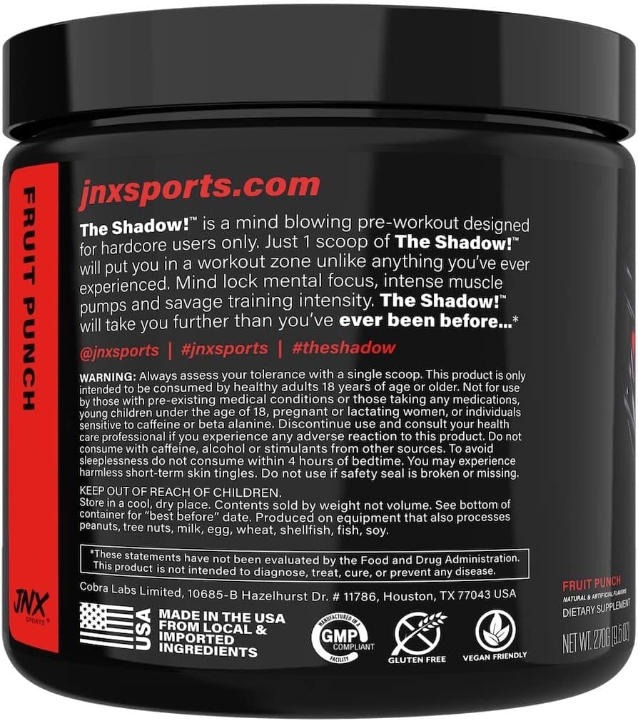 Generic The Shadow! JNX 350mg of Caffeine Hard Core Preworkout -Electric Energy, Mental Focus, Superhuman Strength, Men & Women - 30 Servings (Fruit Punch)