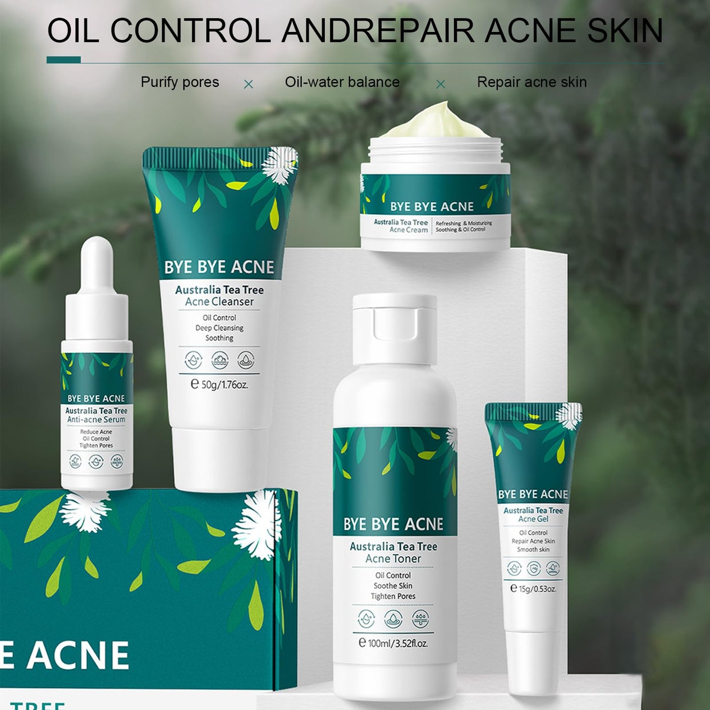 INBOLM Skin Care Sets for Women, Tea Tree Beauty Products 5 pcs Skincare for Teenage Girls Sets with Cleanser Toner Serum Essence Cream Gel Facial Care Gift Kits for Pores,Blackheads,Exfoliate