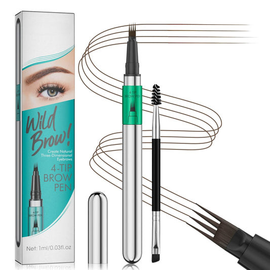 Brown Eyebrow Pencil - Microblading Eyebrow Pen With Micro 4-Fork Soft Tip - Waterproof Long Lasting Resistant To Smudging Brow Pencil - Upgrade Easy To Use Brow Pen For Beginners Natural Makeup