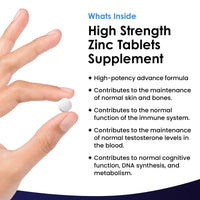 Zinc 50mg High Strength - 365 Zinc Tablets (6 Month Supply) High Strength Zinc Supplements Contributes Towards Immune Function and Maintenance of Healthy Bones, Vision, Hair, Nails and Skin - UK Made