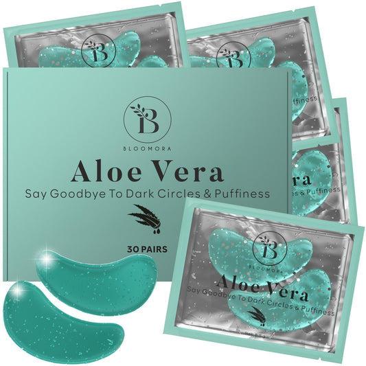 BLOOMORA Under Eye Gel Patches - Aloe Vera Under Eye Patches for Puffy Eyes & Dark Circles - Hyaluronic Acid + Collagen Gel Pads for Reducing Appearance of Puffiness & Hydration - 30 Pairs
