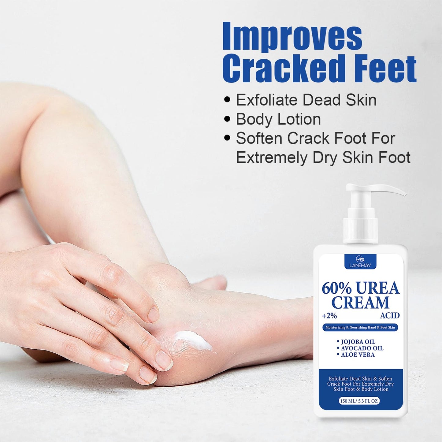 ChicNana 60% Urea Cream,Urea Foot Cream,Foot Cream for Cracked Heels and Dry Skin Athletes Foot Cream Cracked Heel Repair Cream Cracked Heel Repair Cream for Feet and Hand 150g