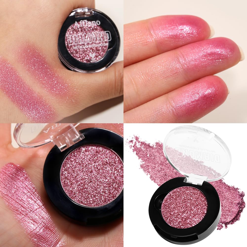 DE'LANCI Pink Glitter Eyeshadow, Pink Shimmer Eyeshadow Highly Pigmented Make-up,High Pigment Pink Metallic Eyeshadow,Waterproof & Long Lasting,Vegan & Talc Free #21H