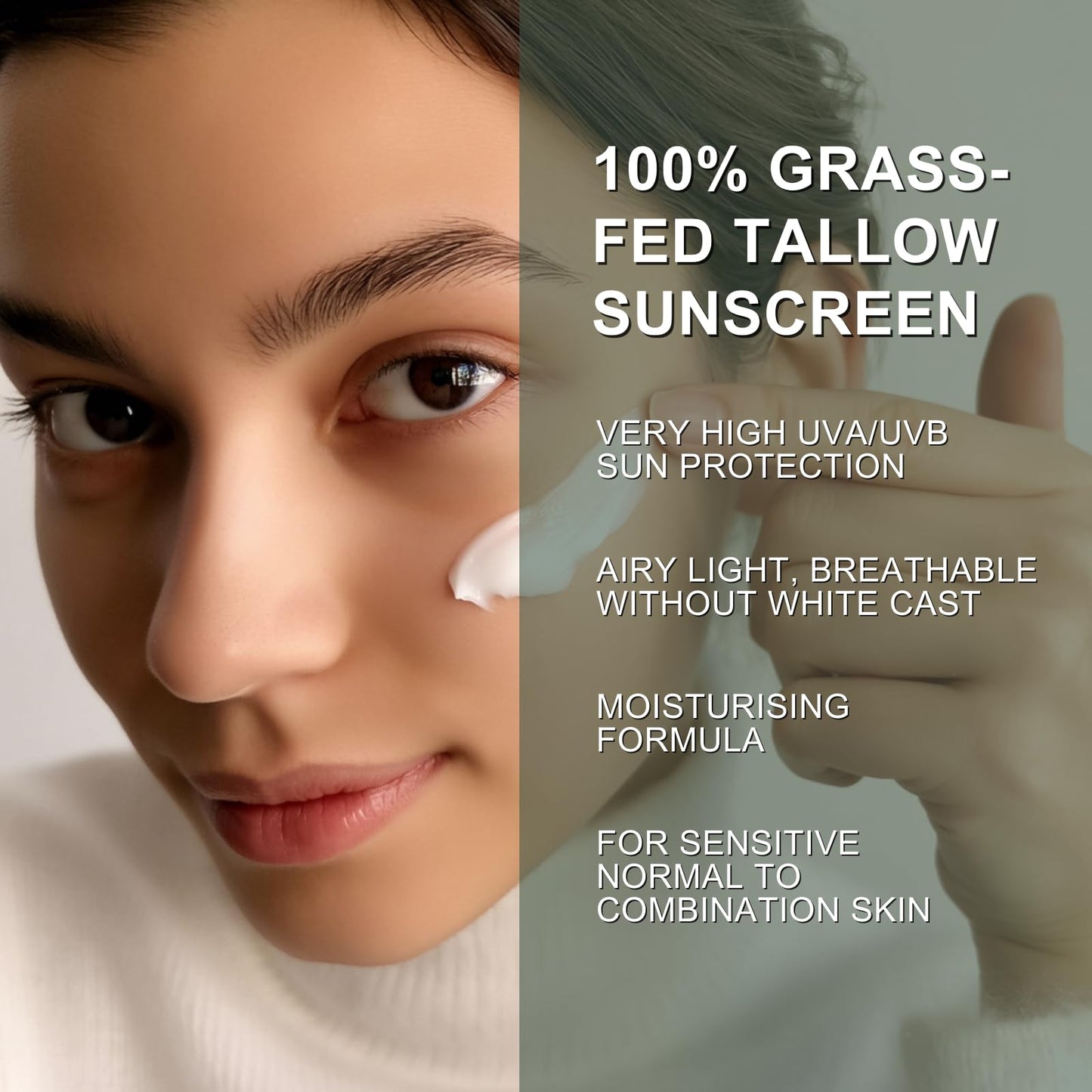 Lumiter Beef Tallow Sunscreen SPF 50+, Deeply Nourishing Organic Sun Cream, Grass Fed Beef Tallow Skin Care, Tallow Unscented Suncream SPF 50, 60g