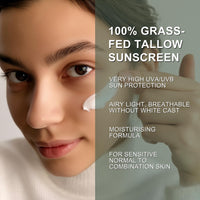 Lumiter Beef Tallow Sunscreen SPF 50+, Deeply Nourishing Organic Sun Cream, Grass Fed Beef Tallow Skin Care, Tallow Unscented Suncream SPF 50, 60g