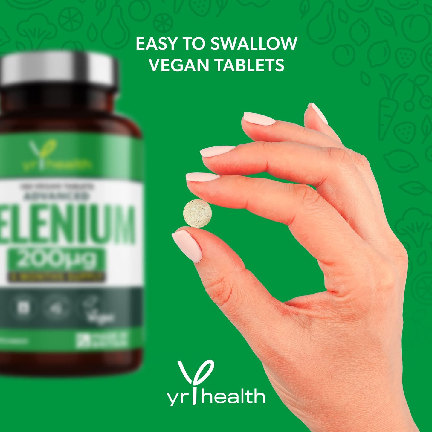 Selenium 200mcg Tablets - 180 Vegan Society Registered Pills, for Thyroid and Immune Health, Hair, Skin and Nails - 6 Month Supply Tablets Not Capsules - Made in The UK by YrHealth