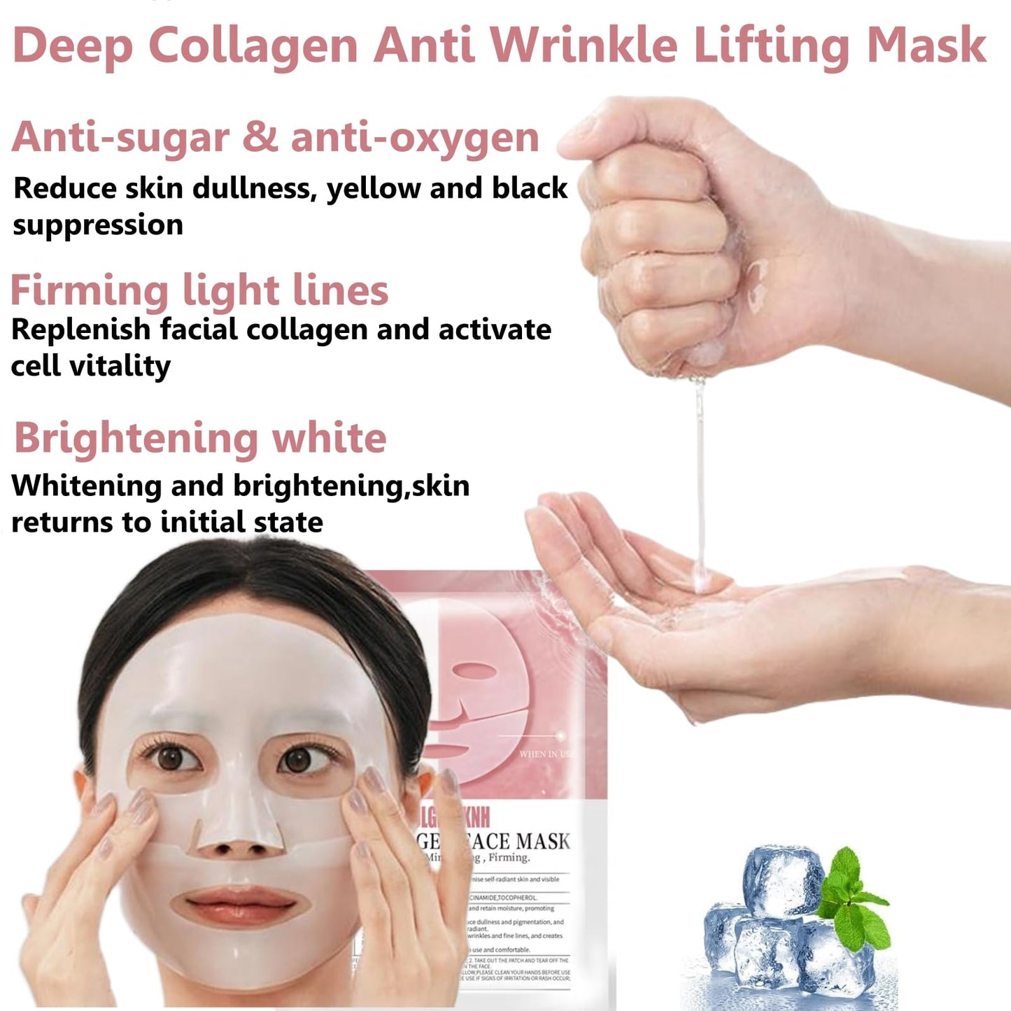 BQQCOB Collagen Mask - Deep Bio Collagen Face Mask - Anti Wrinkle Mask - Hydrating Face Masks - Collagen Treatment Beauty for Firming, Bri_ghtening, Anti-Aging Repair, Korean Face Mask (5Pcs)