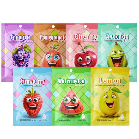 AuraAnge 7 PCS Face Mask Set - Moisturizing & Smoothing Fruit Face Masks - Improve Dullness & Luminous Skin - All Skin Types