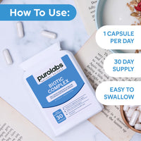 Probiotic Complex for Gut Health | High Strength Probiotic for Men and Women | 21 Billion CFU with Prebiotic | 30 Vegan Capsules | Made in The UK by Purolabs