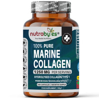 High Strength Marine Collagen Capsules - 1250mg Hydrolysed Collagen Supplement - Type 1 Hydrolysed Collagen Peptides - 180 Collagen Capsules - 3 Months Supply - Collagen Supplements for Women & Men