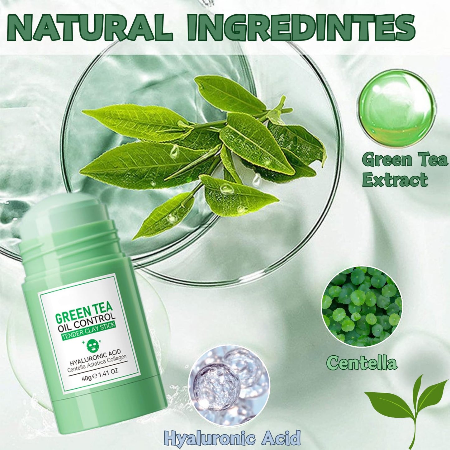 ISBEAUSOLS 2 PCS Green Tea Mask Stick, Green Tea Deep Cleanse Mask with Centella, Hydrating Clay Mask Stick for Pores, Even Skin Tone & Oil Control, Face Masks Skincare with Green Tea Extract, 40g × 2