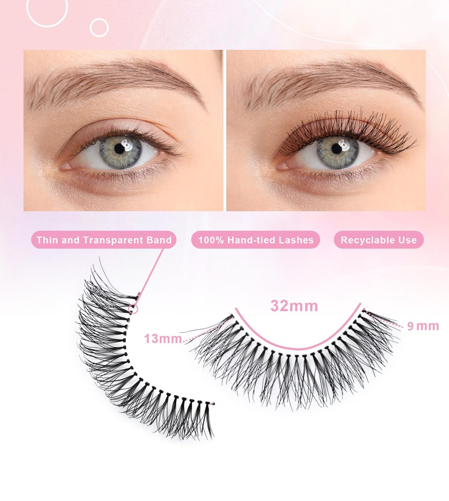 10 pairs Natural False eyelashes 3D Fake Lashes 100% Handmade Short Soft Reusable Eye Lash Transparent Strip Lashes Natural looking eyelash by EMEDA (Natural False Lashes 07)