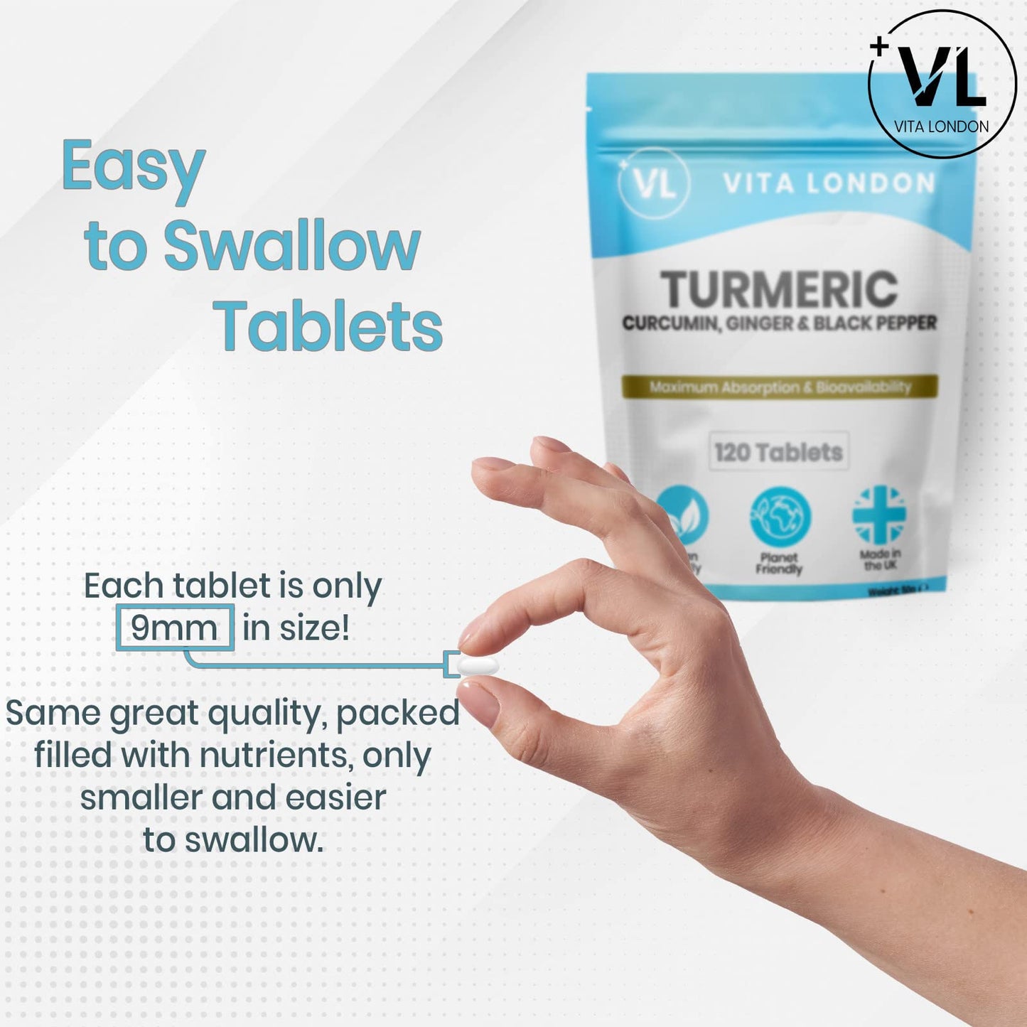Turmeric Tablets 4000mg with Circumin, Black Pepper & Ginger | 360 High Strength Vegan Turmeric Tablets (Not Capsules or Powder) | 6 Month Daily Supply | Turmeric Supplement | Made in UK