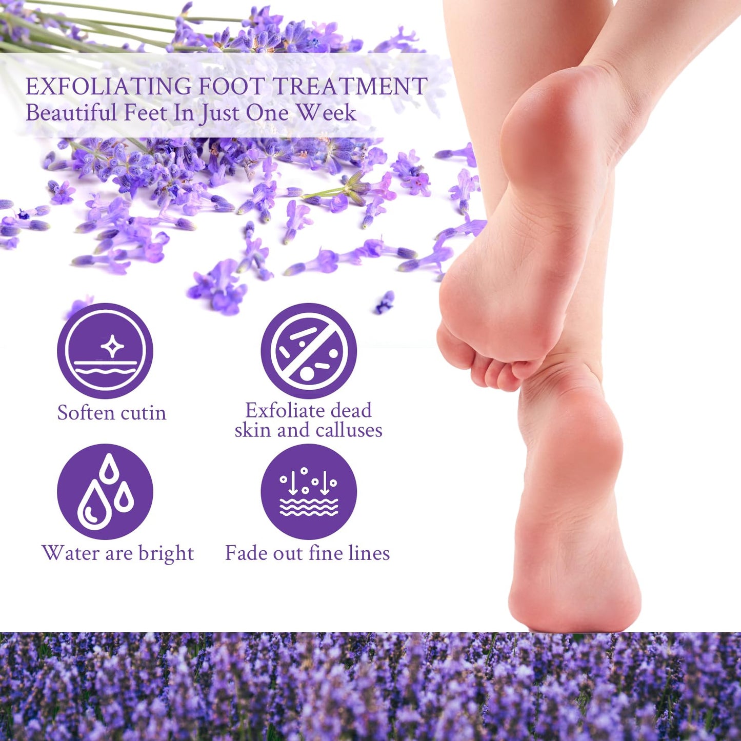 6 Pairs Lavender Foot Mask Socks Sets,Foot Peel Mask for Hard Skin,Exfoliating Foot Peel Mask,Foot Peel Mask,Feet Peeling Mask,(Suitable for Cracked Heels,Dead Skin and Dry Skin)