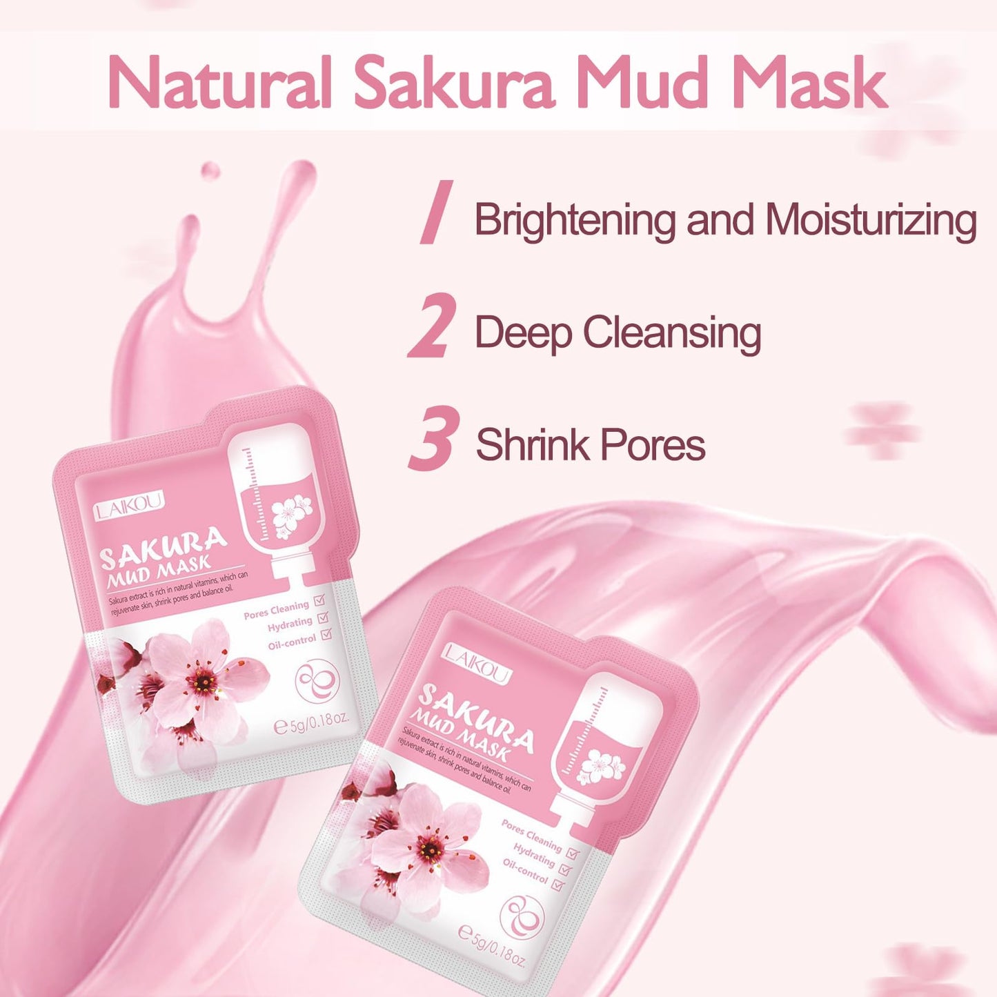Xumann 10PCS Sakura Skincare Set, Deep Cleanse Pink Face Mask Skincare, Brightening and Moisturizing Pink Clay Mask (5g*10)