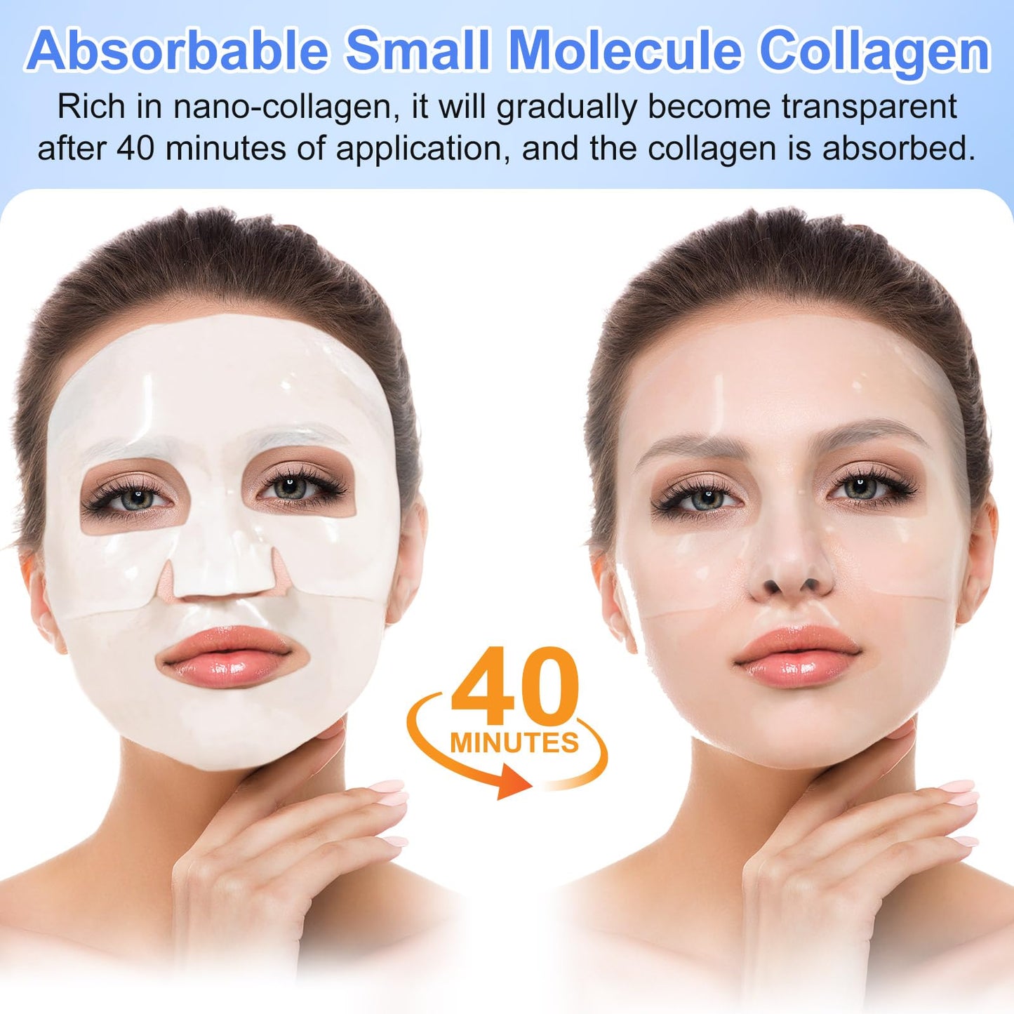 Bio Collagen Face Mask 6pcs, Intense Hydration, Reduce Fine Lines & Wrinkles, Soothing & Hydrating Overnight Hydrogel Mask, Pore Minimizing, Elasticity Improvement, Anti Aging and Rejuvinating Sheets