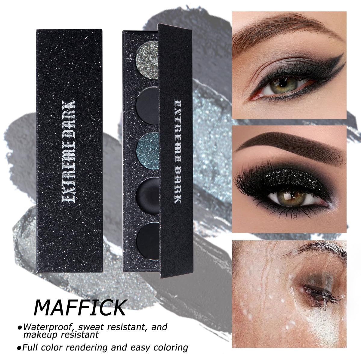 FANFALUV Black Smokey Eyeshadow Palette Makeup,5 Colors Black Silver Gray Blue Eye Shadow Pallets For Women,Long Lasting,Waterproof and Blendable,Highly Pigmented Gothic Makeup Matte For Halloween gifts